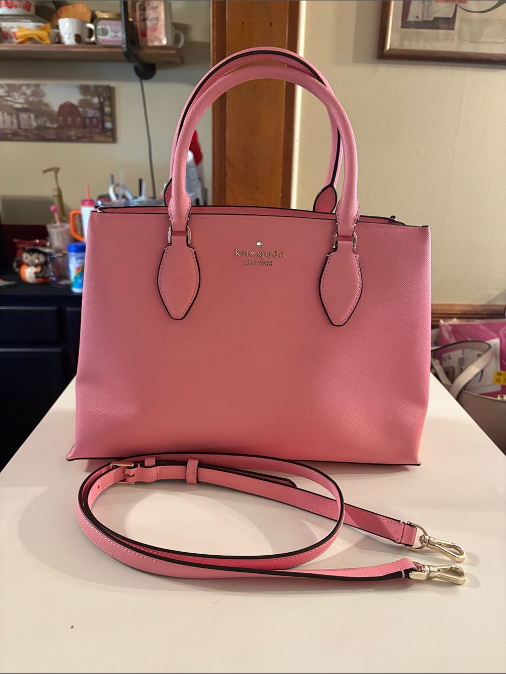 kate spade Pink Saffiano Leather Satchel with Detachable Strap